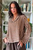 Bibi Gingham Frill Neck Shirt Naturals